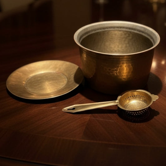 Antique Rare Brass Tea Cooking Pot with Channi | Traditional Brass Kitchenware | Made in 1978