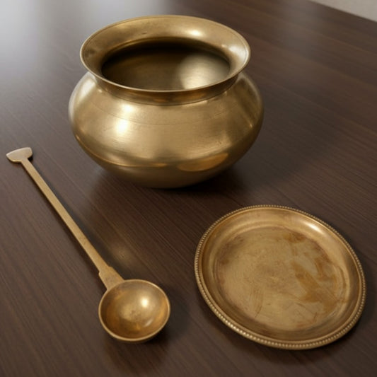 Antique Bronze Cooking Bowl with Lid and Stand 2–2.5L | Traditional Bronze Cookware Set | Made in 1976