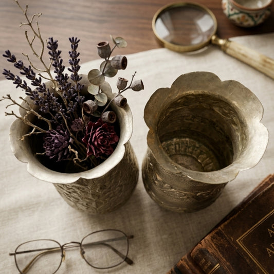 Antique German Silver Vase Pair | Decorative Metal Vases | Made in 1971