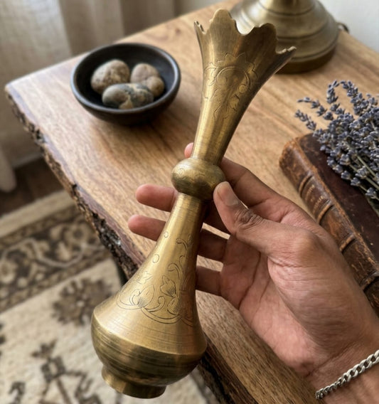 Antique Brass Engraved Vase Pair | Decorative Brass Vases | Made in 1974