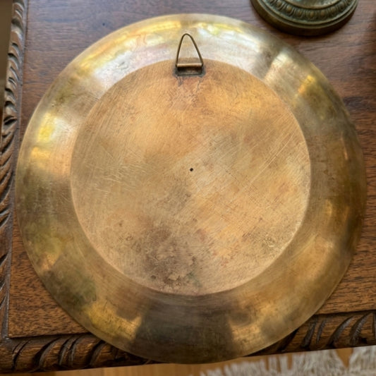 Antique Brass Engraved Wall Mount | Decorative Brass Wall Plate | Made in 1980