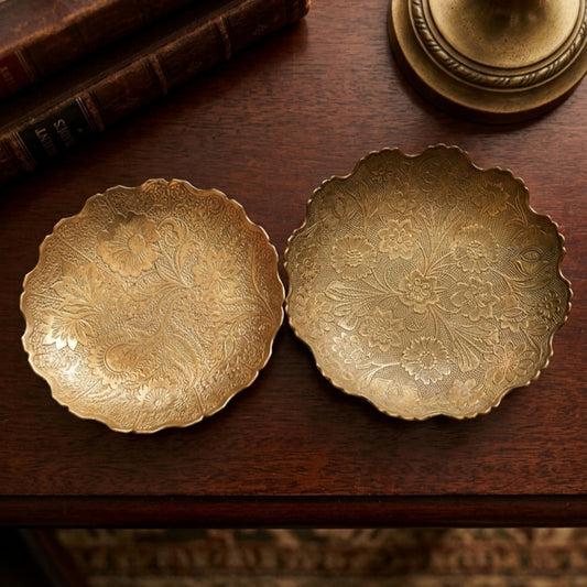 Antique Brass Fruit Bowl Pair | Decorative Brass Serving Bowls | Made in 1980