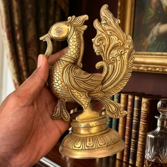 Antique Brass Engraved Peacock Decor Piece | Statement Brass Sculpture | Made in 1970