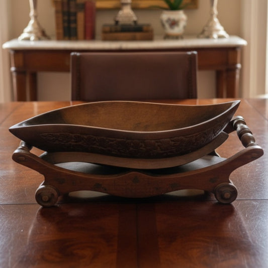 Antique Teakwood Boat Shape Trolley Tray | Wooden Serving Tray | Made in 1973