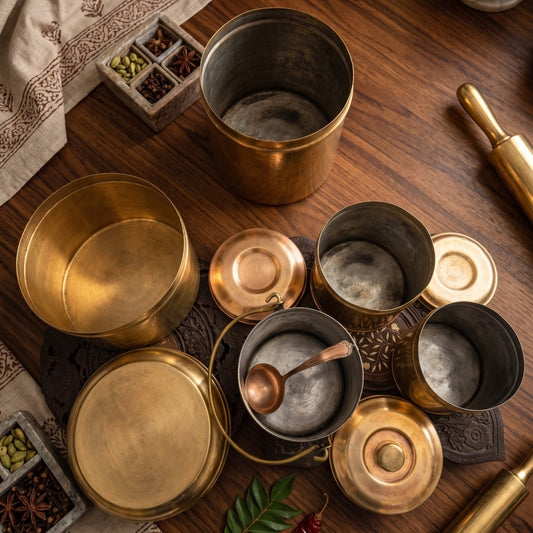 Antique Brass Storage Box Set of 4 | Brass Utility Containers | Made in 1975 - Bombay Antiques