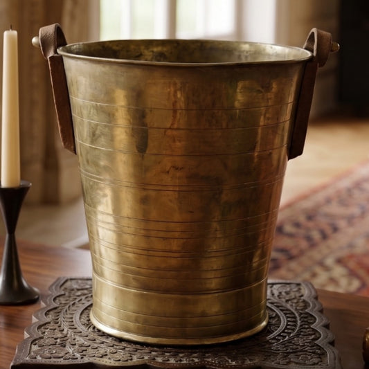 Antique Peetal Bucket 5L | Premium Brass Utility Vessel | Made in 1982 - Bombay Antiques