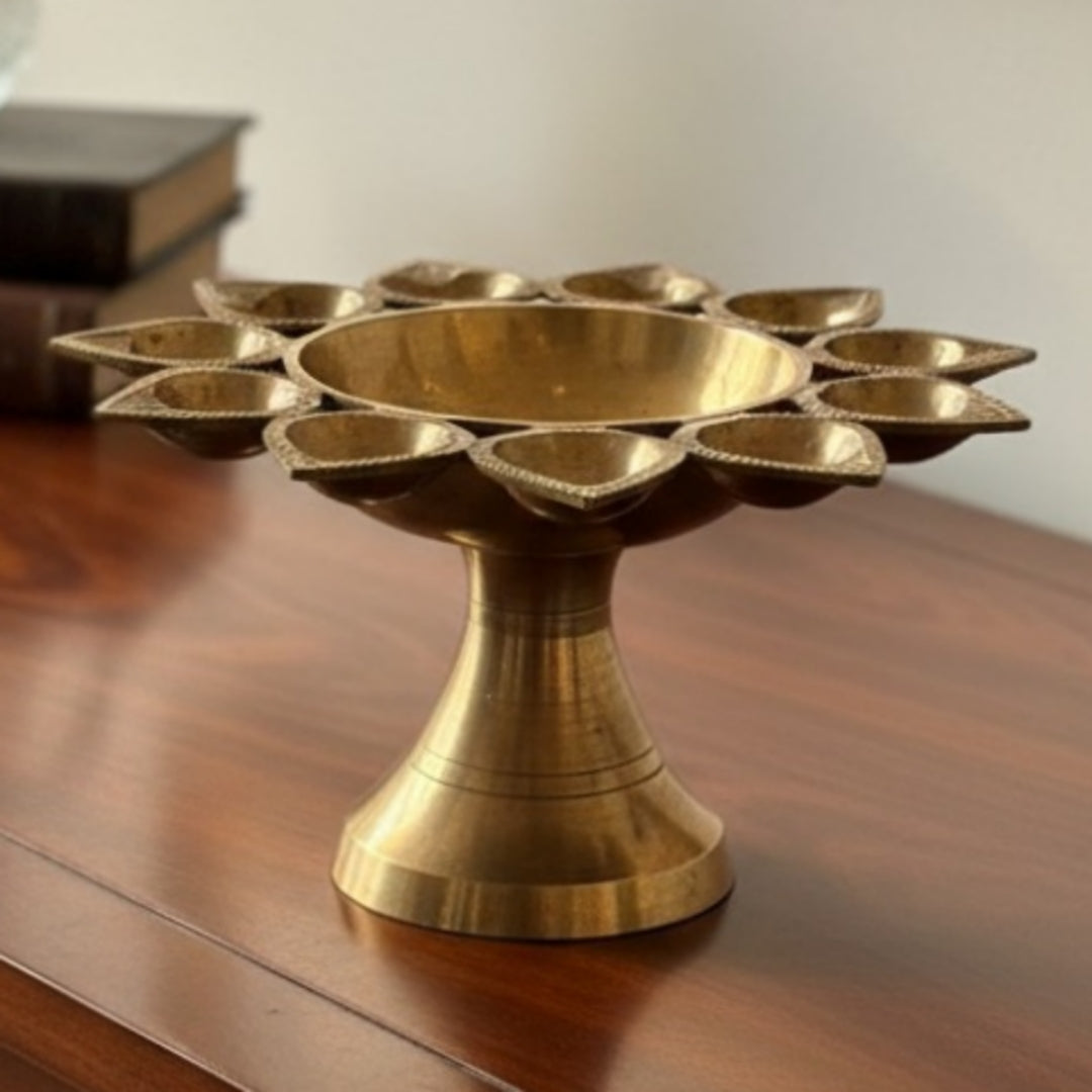 Antique Peetal Hand Diya | Premium Brass Oil Lamp | Made in 1972 - Bombay Antiques