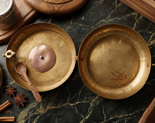 Antique Peetal Engraved Chapati Dabba | Premium Handmade Brass Storage Container | Made in 1960 - Bombay Antiques