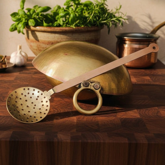 Antique Peetal Chinese Kadai with Ladle Spatula | Premium Brass Cooking Vessel | Made in 1960 - Bombay Antiques