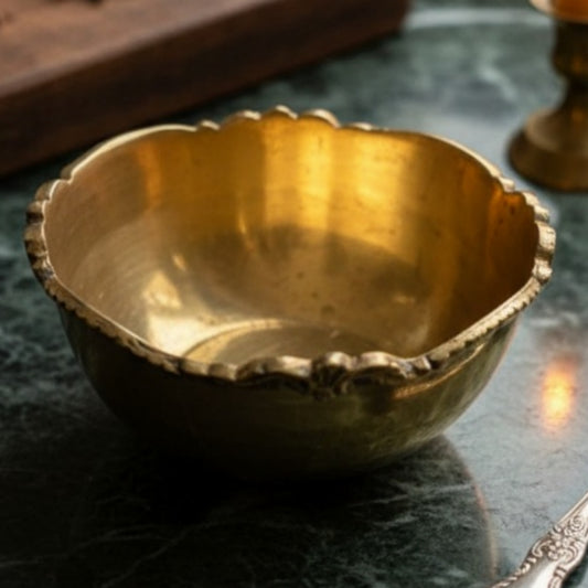 Antique Peetal Serving Bowl Set of 4 with Ornated Borders | Premium Brass Serving Bowls | Made in 1966 - Bombay Antiques