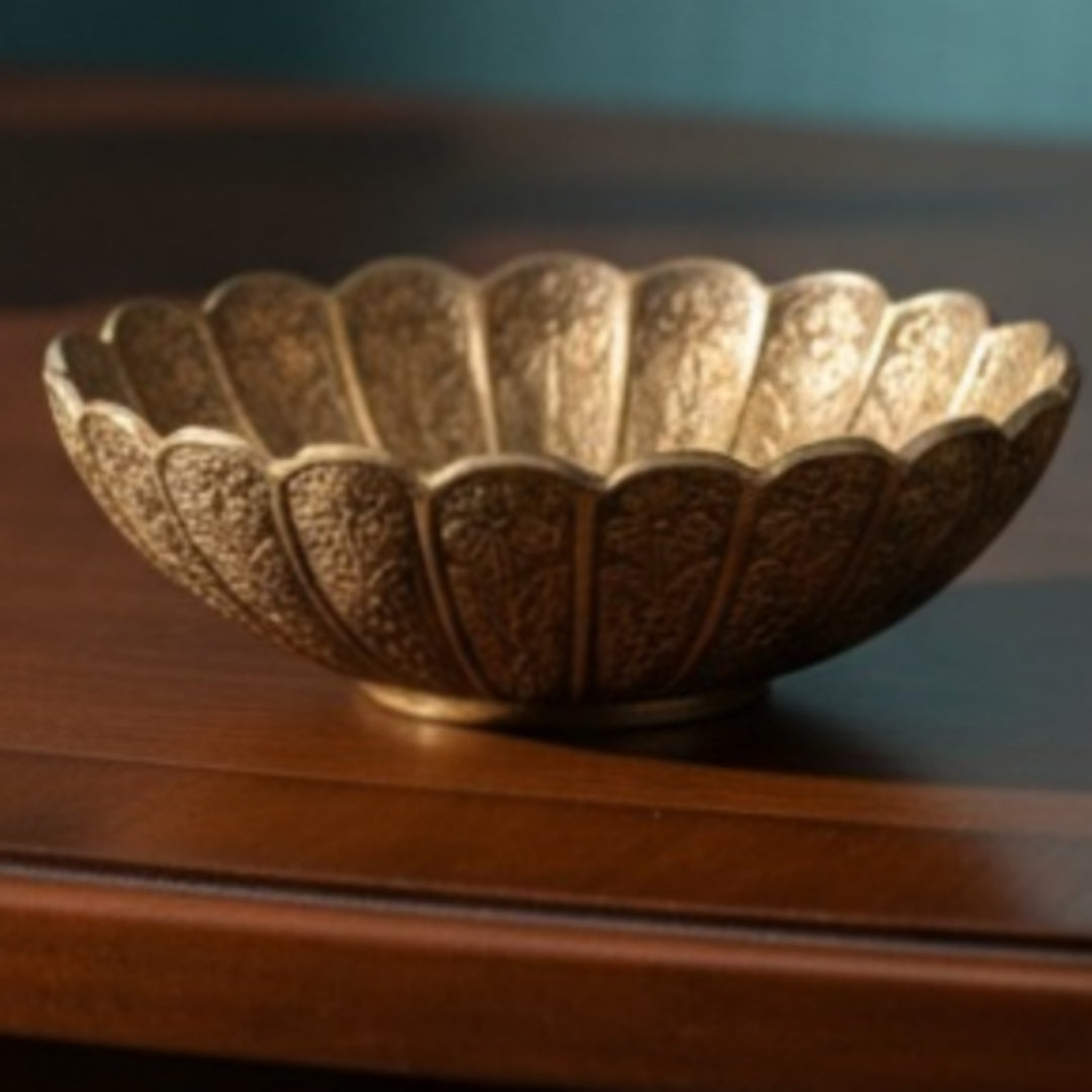Antique Peetal Engraved Bowl Set of 6 | Premium Brass Serving Bowls | Made in 1975 - Bombay Antiques