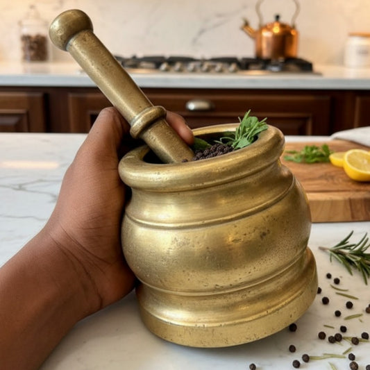 Antique Peetal Very Heavy Khalbatta | Brass Mortar and Pestle Set | Made in 1960