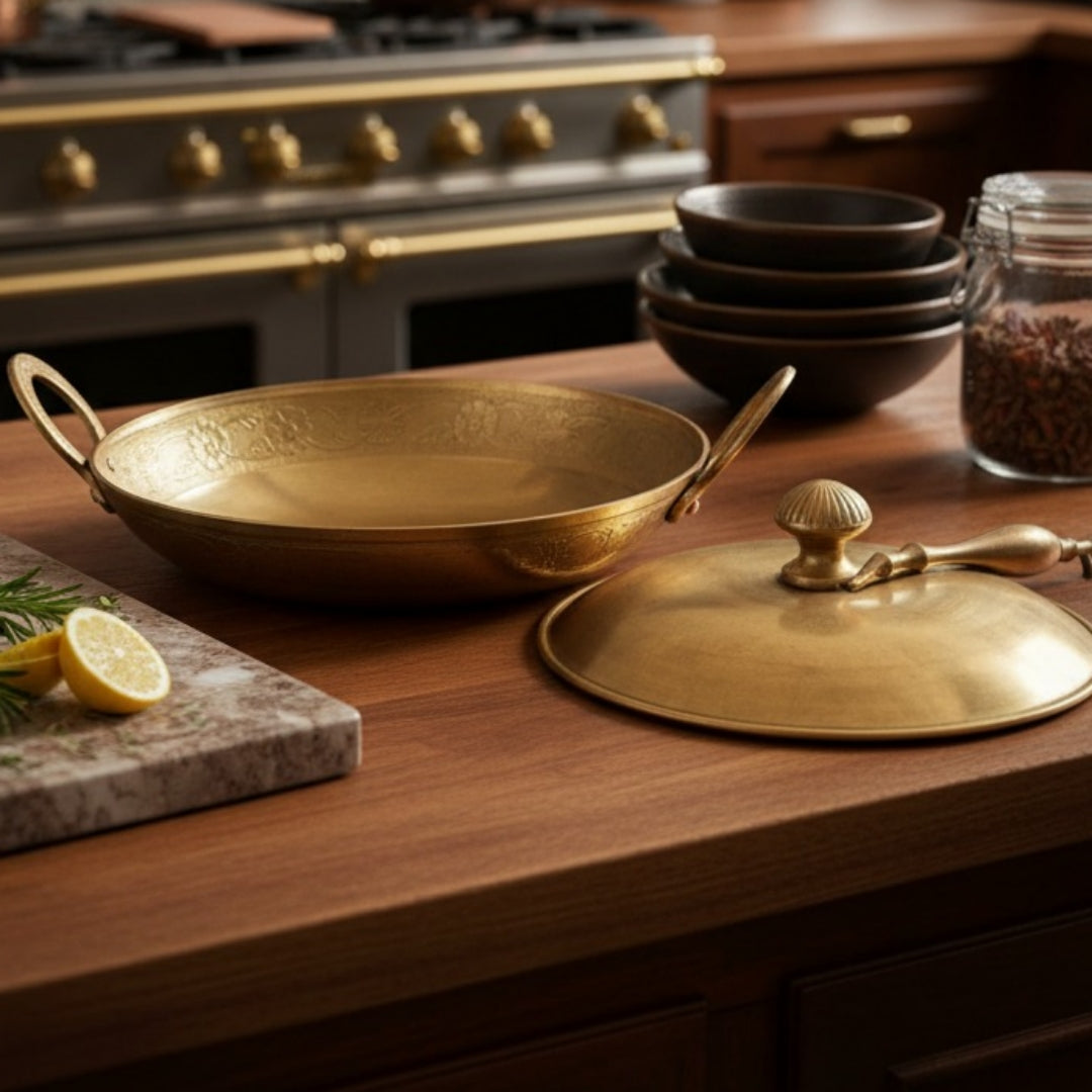 Antique Peetal Kadai with Lid and Jhara | Brass Cooking Kadhai Set | Made in 1980