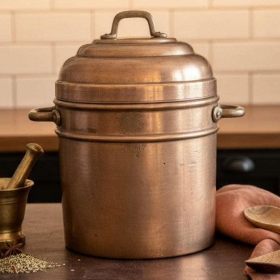 Antique Tamba Steamer with Lid and Ladle | Copper Cooking Steamer Pot | Made in 1866
