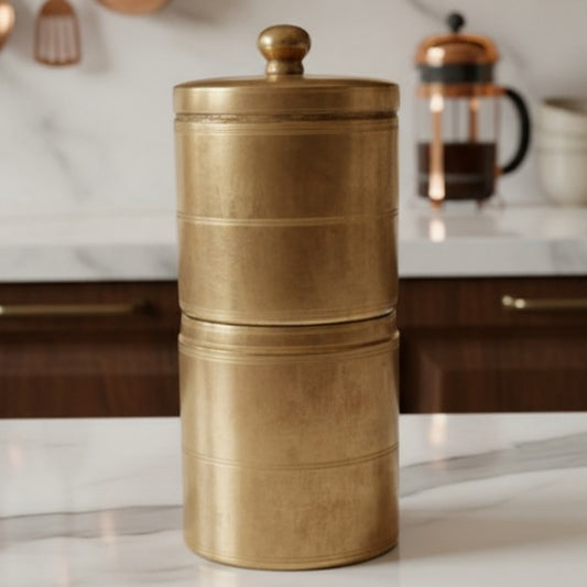Antique Peetal Filter Coffee Maker | Brass South Indian Coffee Dripper | Made in 1970 - Bombay Antiques
