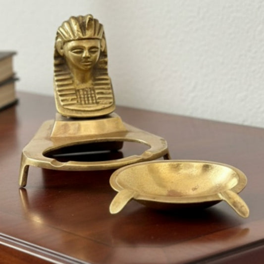 Antique Peetal Egyptian Pharaoh Desk Tray | Brass Egyptian Figurine Decorative Tray | Made in 1969