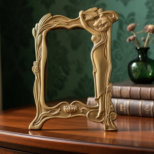 Antique Peetal Art Nouveau Photo Frame | Brass Hand-Cast Figurine Photo Frame | Made in 1970