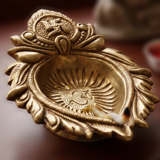 Antique Peetal Engraved Diya Pair | Brass Engraved Decorative Oil Lamp Pair | Made in 1967