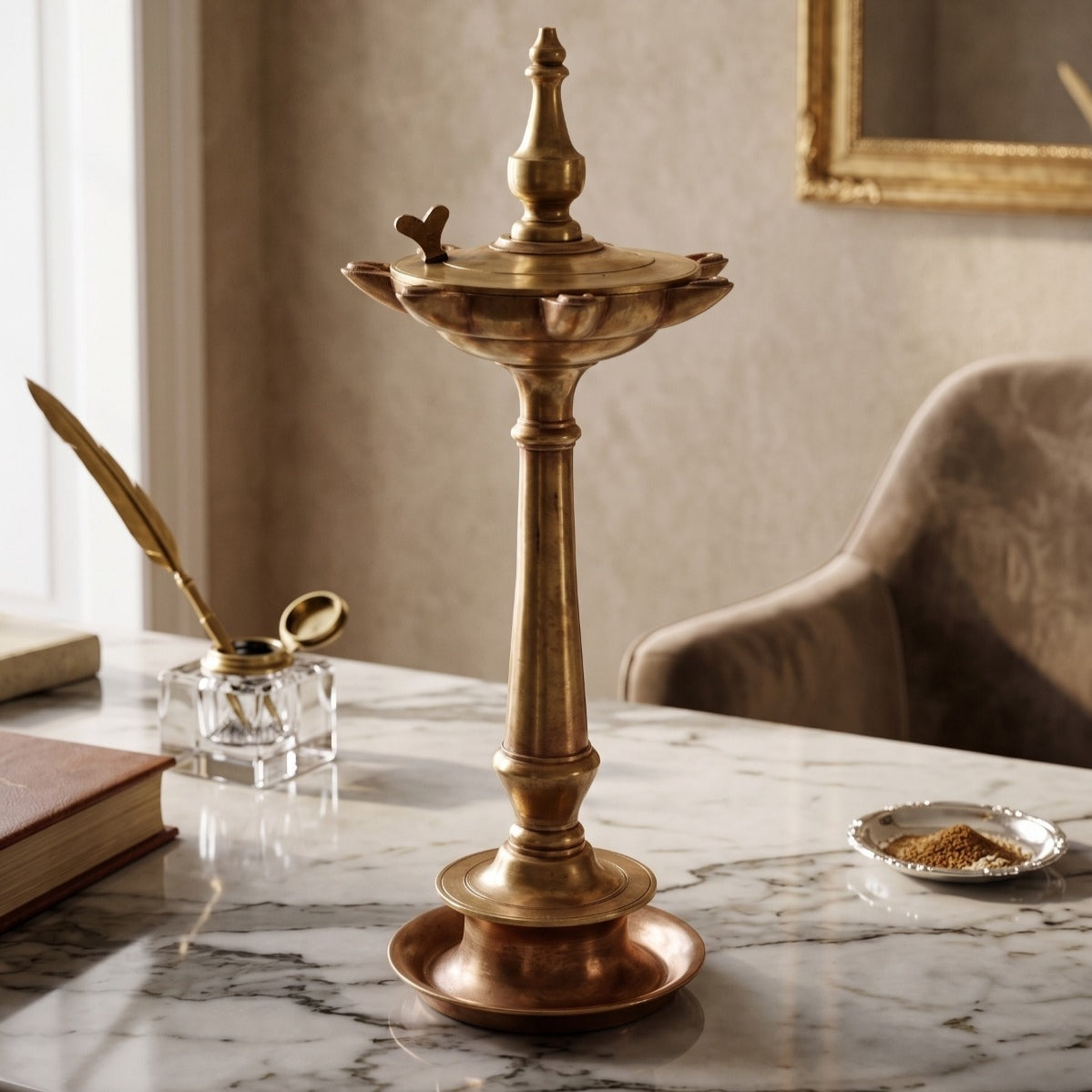 Antique Peetal Samay with Lid | Pure Brass Traditional Lamp Stand | Made in 1970