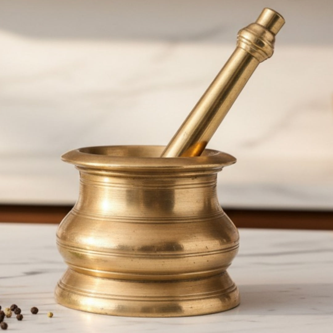 Antique Peetal Khalbatta | Pure Brass Mortar & Pestle Set | Made in 1964