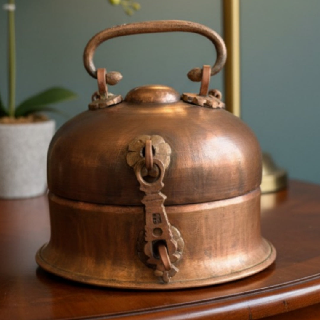 Antique Tamra Pandabba | Pure Copper Heavy Storage Container with Lid | Made in 1963