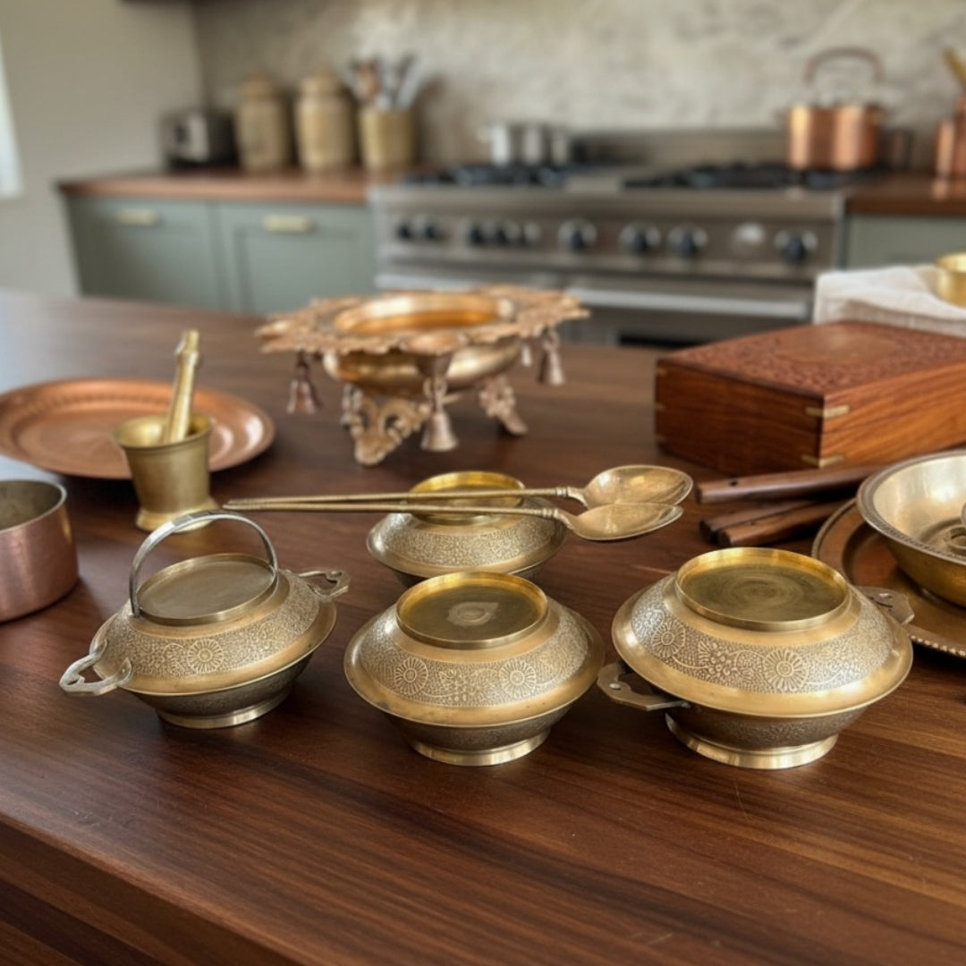 Antique Peetal Unique Shape Tiffin | Pure Brass Multi-Tier Lunch Carrier | Made in 1966