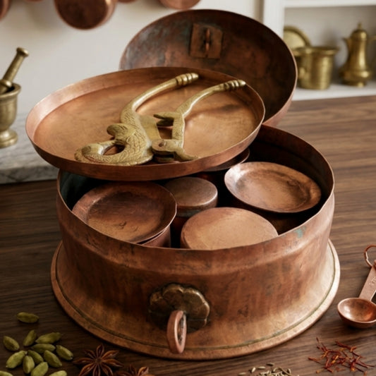 Antique Tamra Pandabba | Pure Copper Heavy Storage Container with Lid | Made in 1963