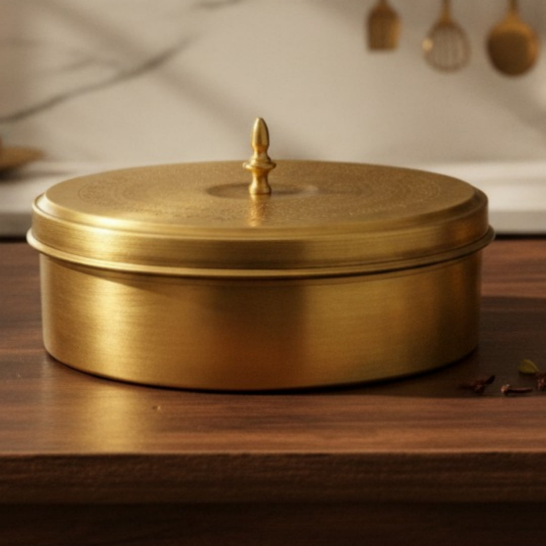 Premium Engraved Brass Masala Box | Pure Brass Spice Storage Container | Brand New