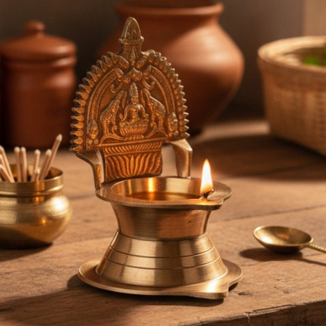 Antique Peetal Engraved Diya Set | Pure Brass Decorative Oil Lamps Set of 3 | Made in 1970