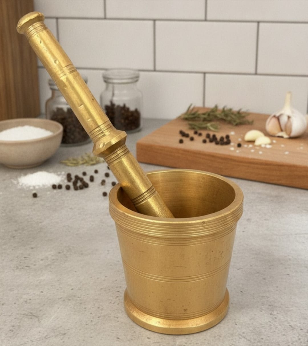 Antique Peetal Khalbatta | Pure Brass Mortar & Pestle Set | Made in 1968