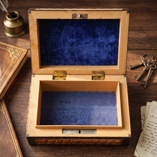 Antique Teakwood and Rosewood Engraved Chest Box | Traditional Wooden Storage & Keepsake Chest | Made in 1970