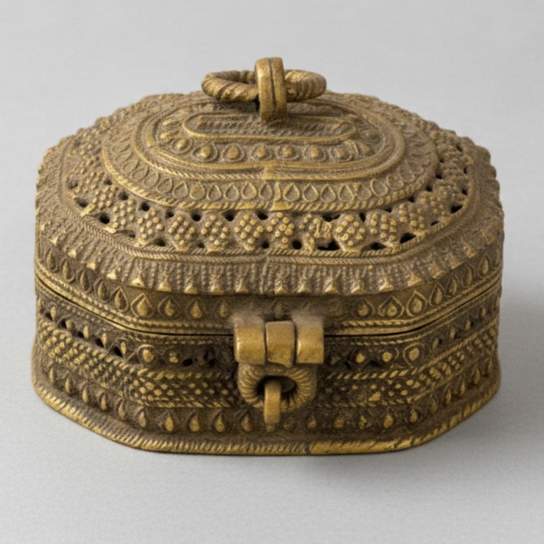 Antique Peetal Engraved Lock Box | Pure Brass Decorative Storage Box | Made in 1960