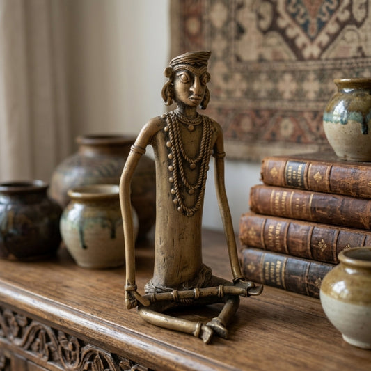 Antique Peetal Tribal Art Décor Piece | Pure Brass Decorative Figurine | Made in 1968 - Bombay Antiques