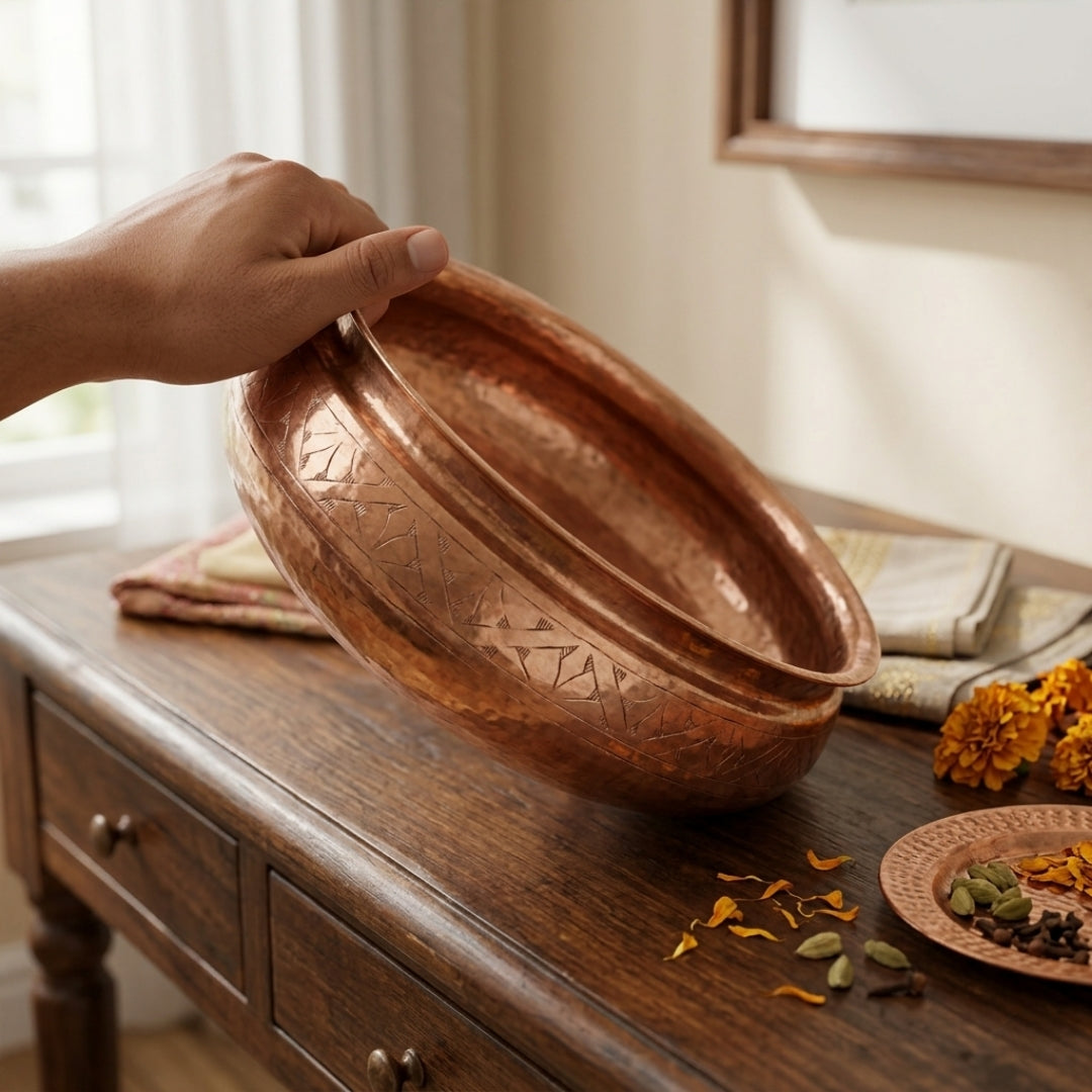 Antique Peetal Engraved Urli | Pure Brass Decorative Bowl | Made in 1966