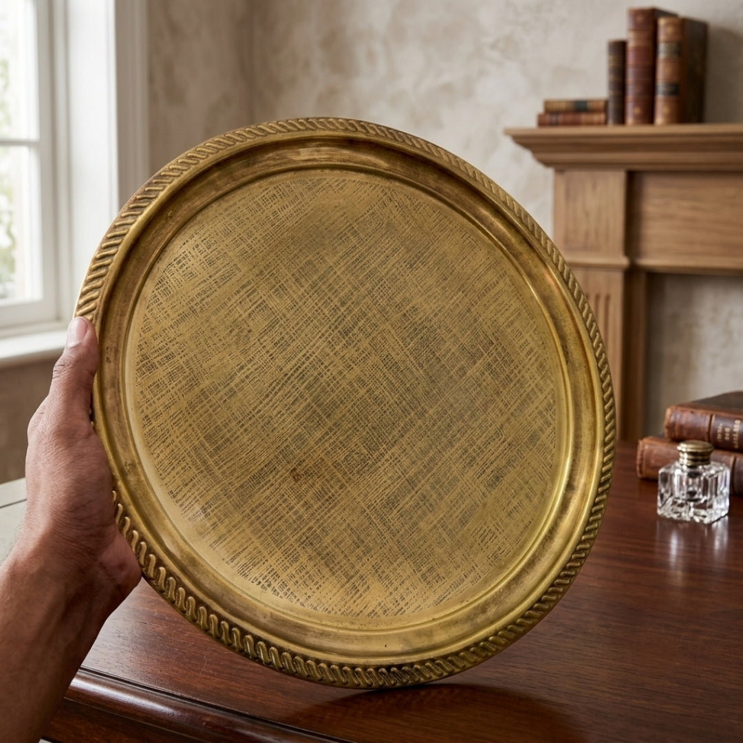 Antique Peetal Plate with Ornate Borders | Pure Brass Decorative Plate | Made in 1970