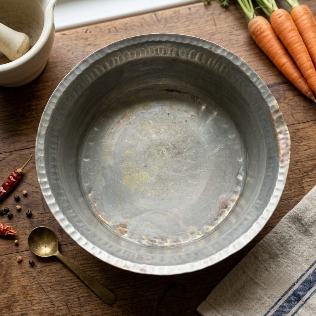 Antique Brass Cooking Vessel with Copper Lid | Traditional Mixed Metal Cookware | Made in 1976