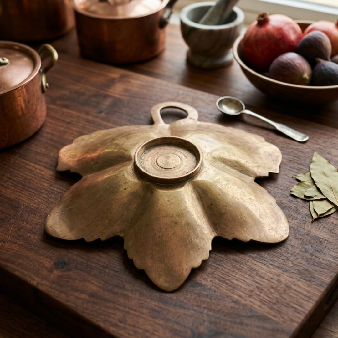 Antique Copper Leaf Serving Tray | Decorative Copper Serveware | Made in 1969