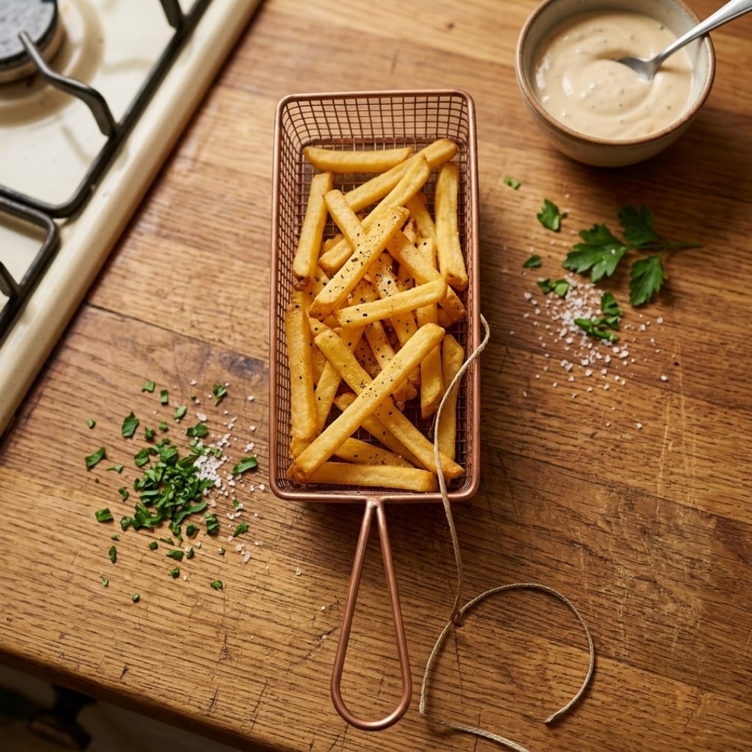 Antique Brass Frying Basket | Kitchen Serving Basket | Made in 1987