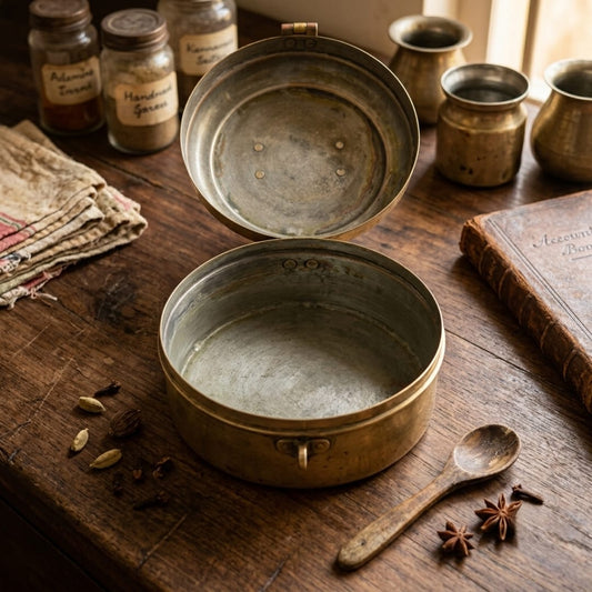 Antique Brass Storage Container with Lid and Handle | Traditional Brass Storage Box | Made in 1985