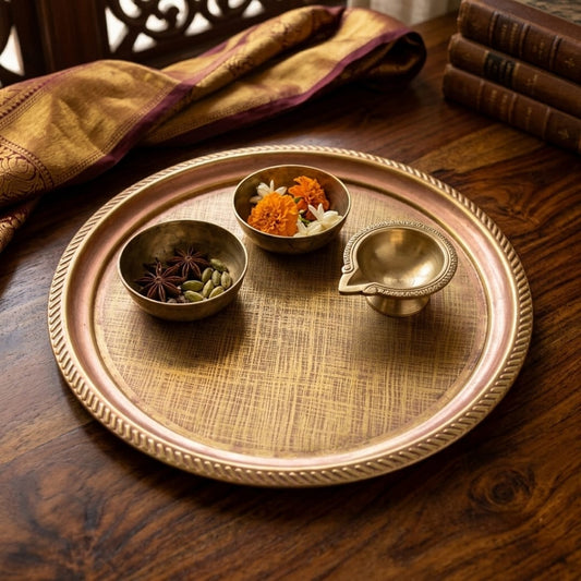 Antique Peetal Rope-Edge Serving Plate | Traditional Brass Decorative Tray | Made in 1979