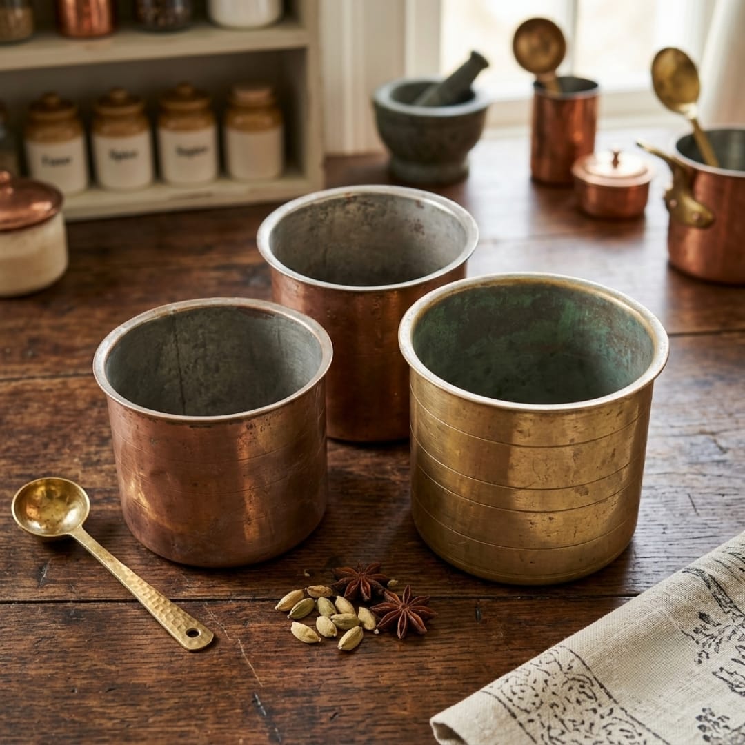 Antique Peetal Cooking Pot Set of 3 | Pure Brass Traditional Cooking Vessels | Made in 1965