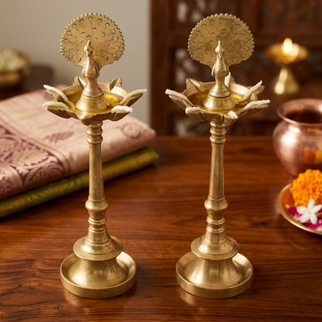 Antique Peetal Peacock Samay | Pure Brass Traditional Oil Lamp | Made in 1970