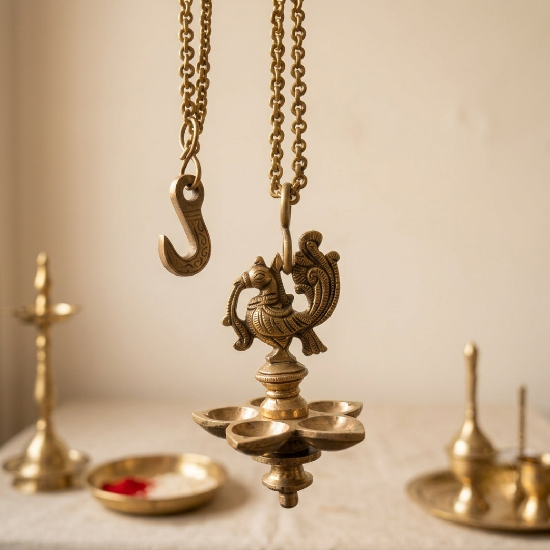 Antique Peetal Peacock Lamp Set of 2 | Pure Brass Traditional Oil Lamps | Made in 1981