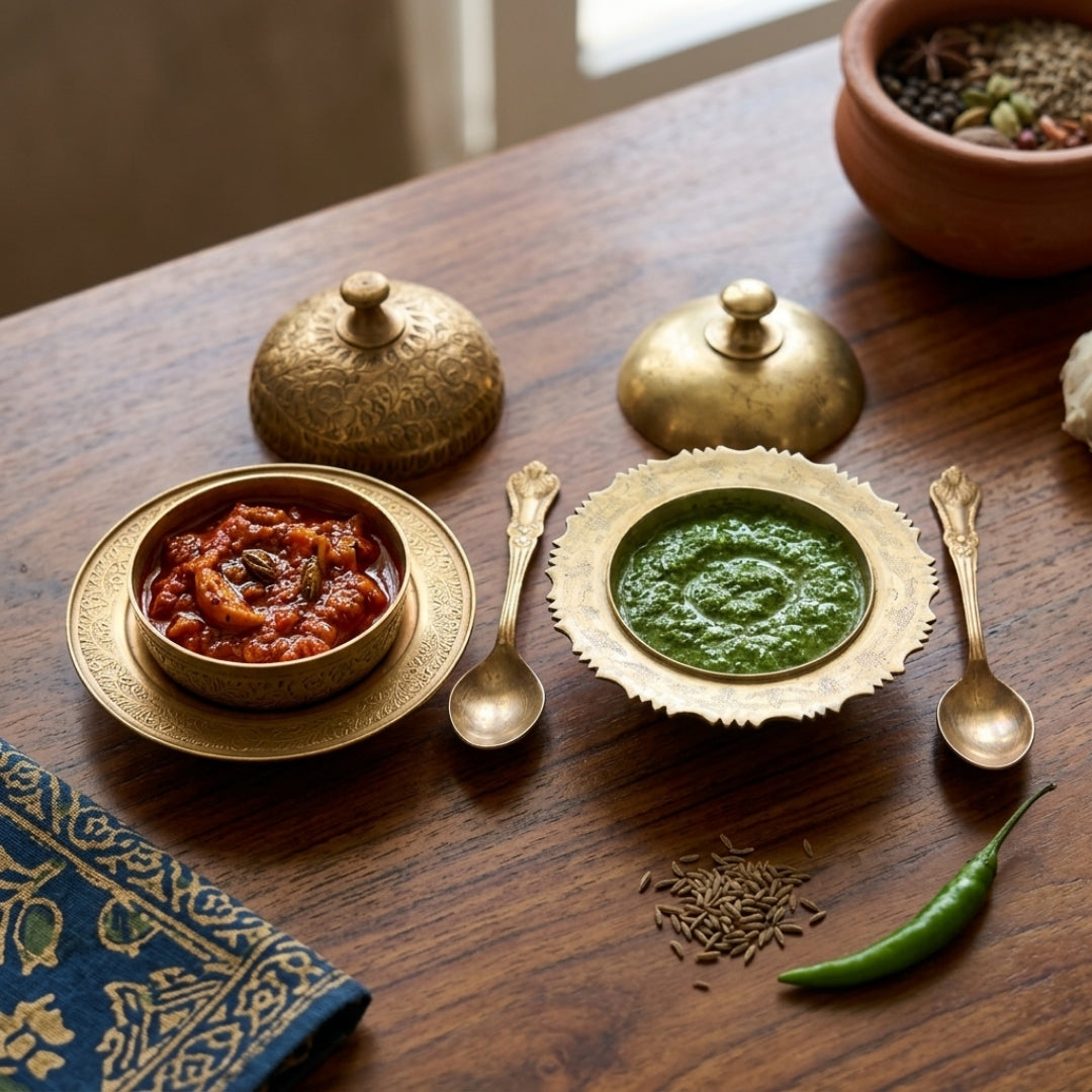 Antique Peetal Spice Bowls with Lids Set of 2 | Pure Brass Serving Bowls with Spoons | Made in 1975