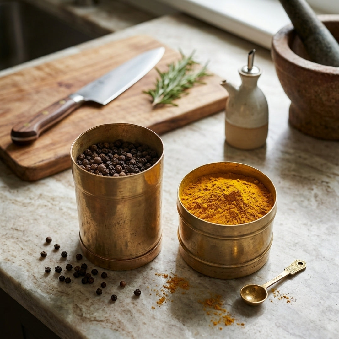 Antique Brass Padi Measuring Container Set | Pure Brass Traditional Grain & Rice Measures | Made in 1974