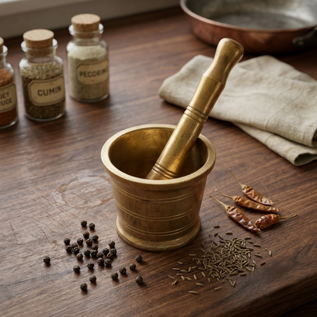 Antique Brass Mortar and Pestle Set Khalbatta | Traditional Spice Grinder | Made in 1974