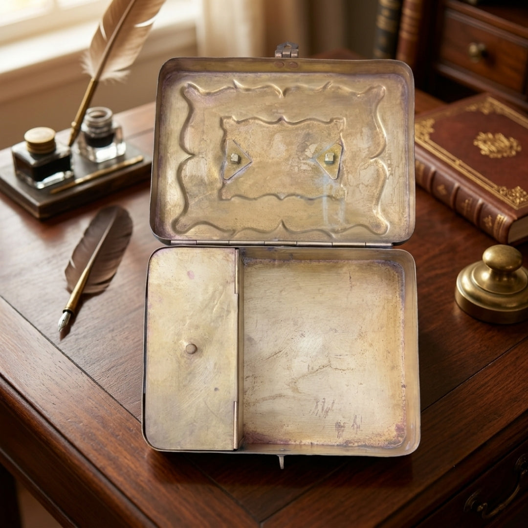 Antique Brass Cash Box with Hinged Lid and Latch | Traditional Hinged Storage Trunk | Made in 1970