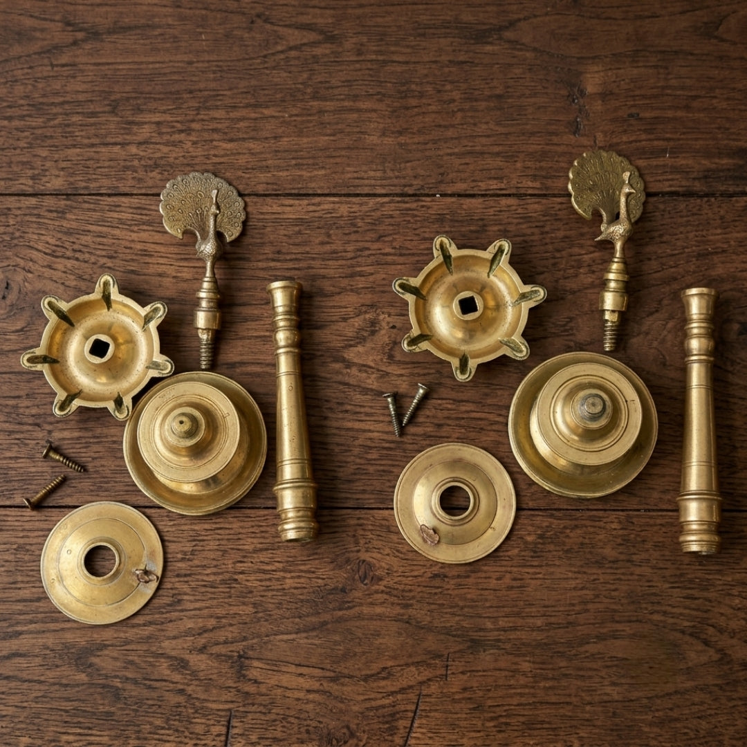Antique Brass Peacock Samai Diya Pair | Made in 1979