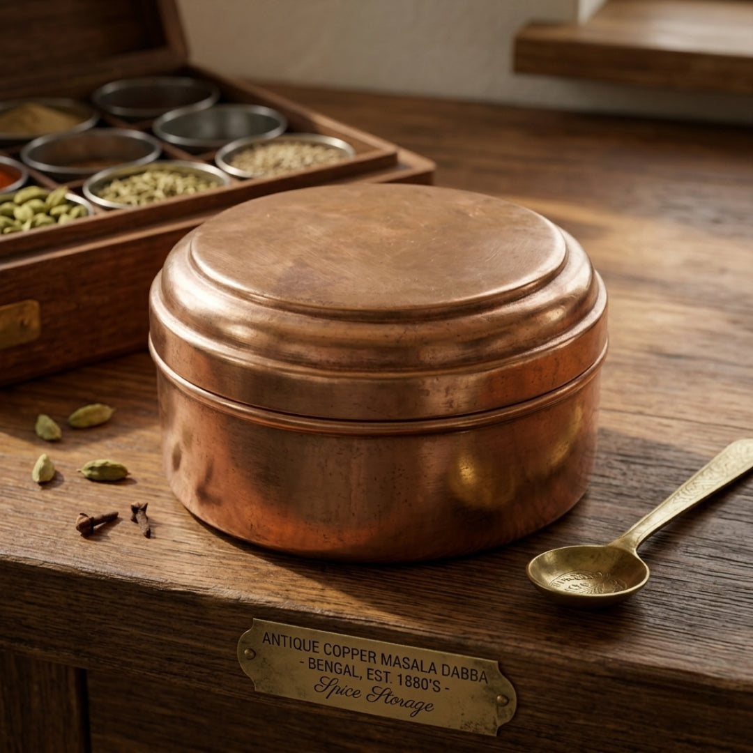 Antique Brass Masala Box with Inner Containers | Traditional Spice Dabba | Made in 1970