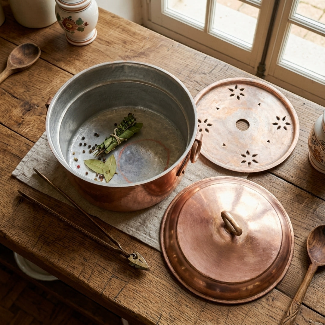 Antique Brass Steamer Pot with Lid and Tongs | Traditional Cookware | Made in 1966